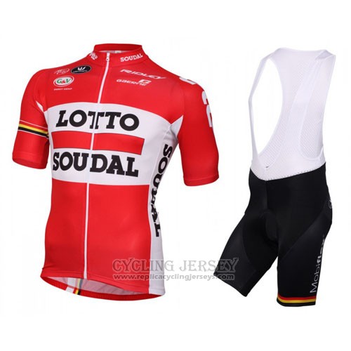 2016 Cycling Jersey Lotto Soudal White and Red Short Sleeve and Bib Short